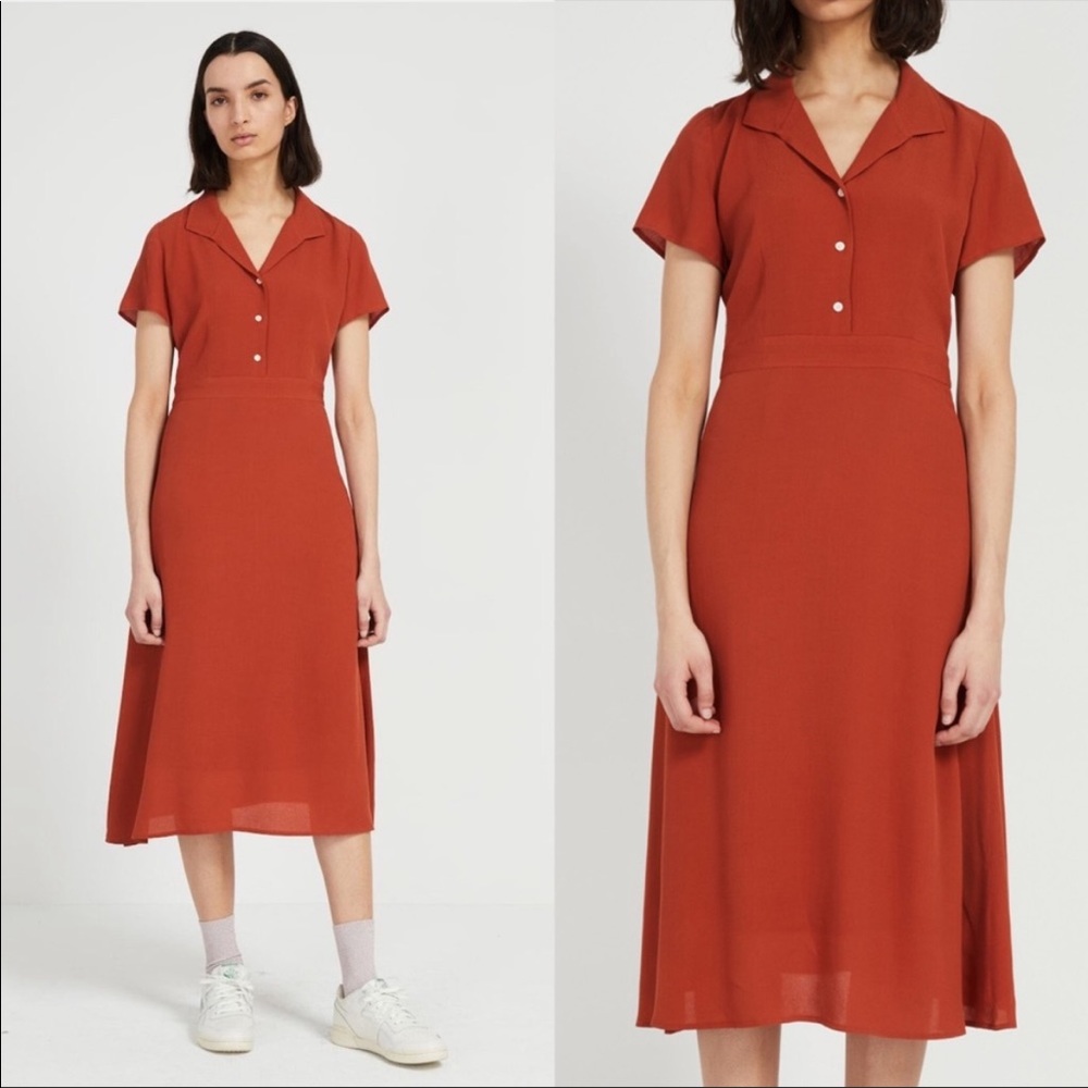 Frank & Oak Orange Short-Sleeved Camp Collar Dress size XL
